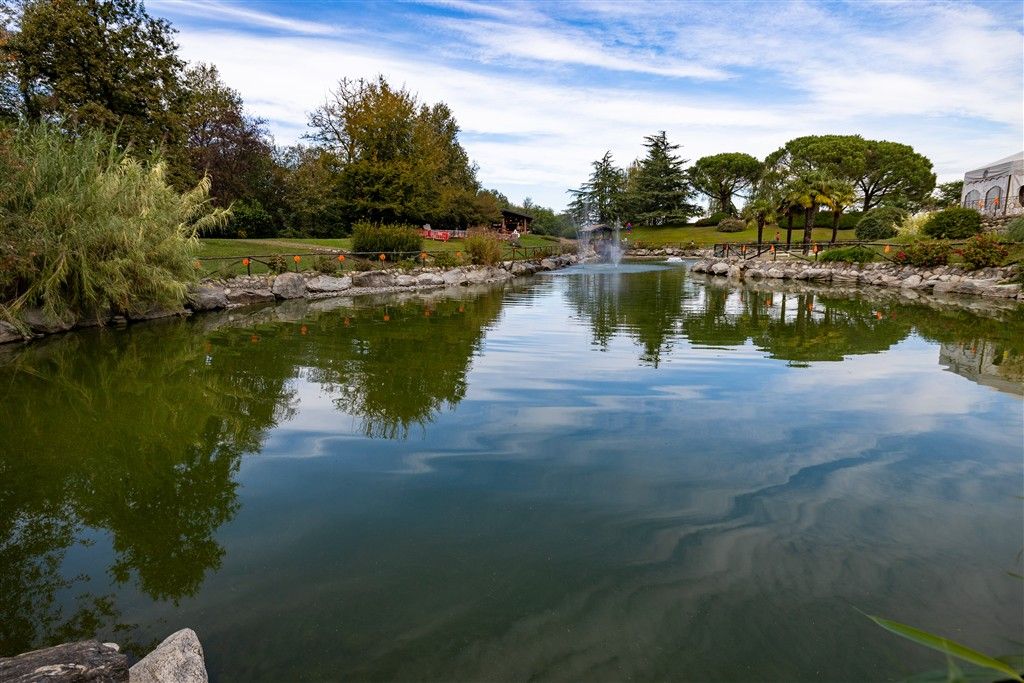 Fontana al centro del laghetto del parco